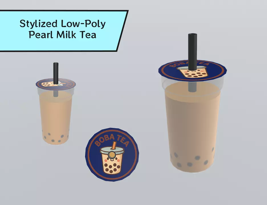 Stylized Low-Poly Pearl Milk Tea Low-poly 3D model_0
