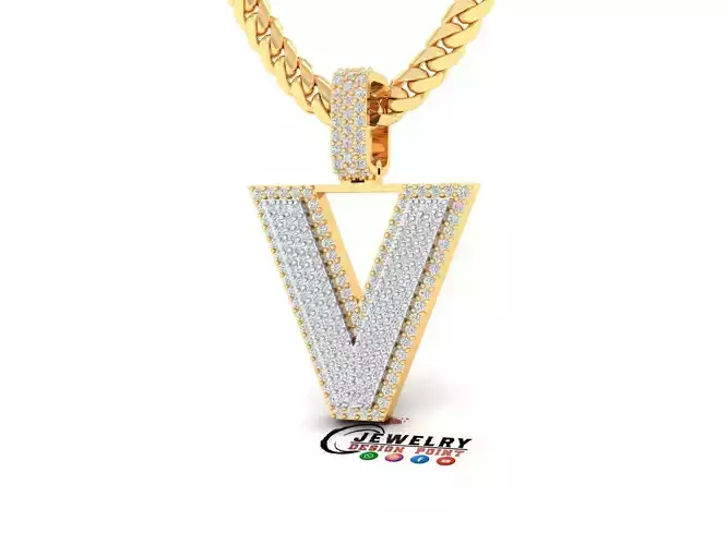 Custom Initial V Letter Diamond Pendant A to Z Alphabet Necklace
