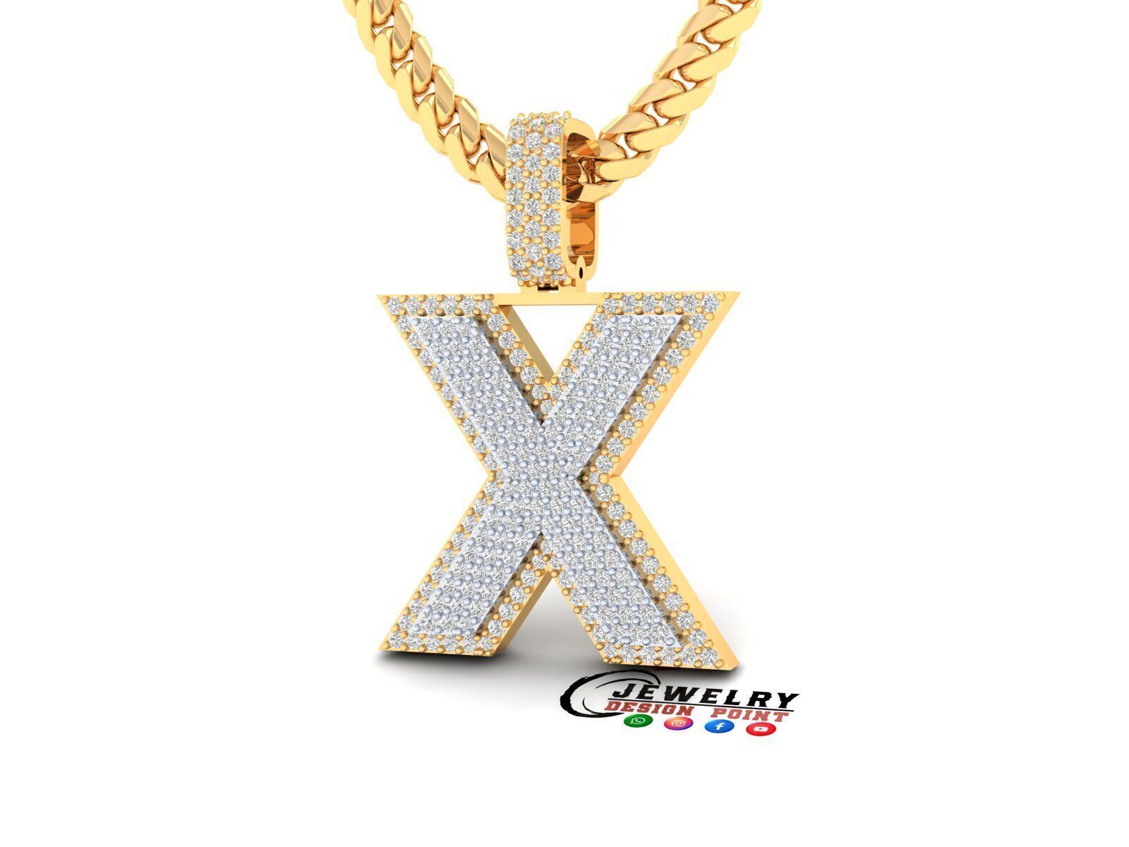 Custom Initial X Letter Diamond Pendant A to Z Alphabet Necklace 3D print model_3