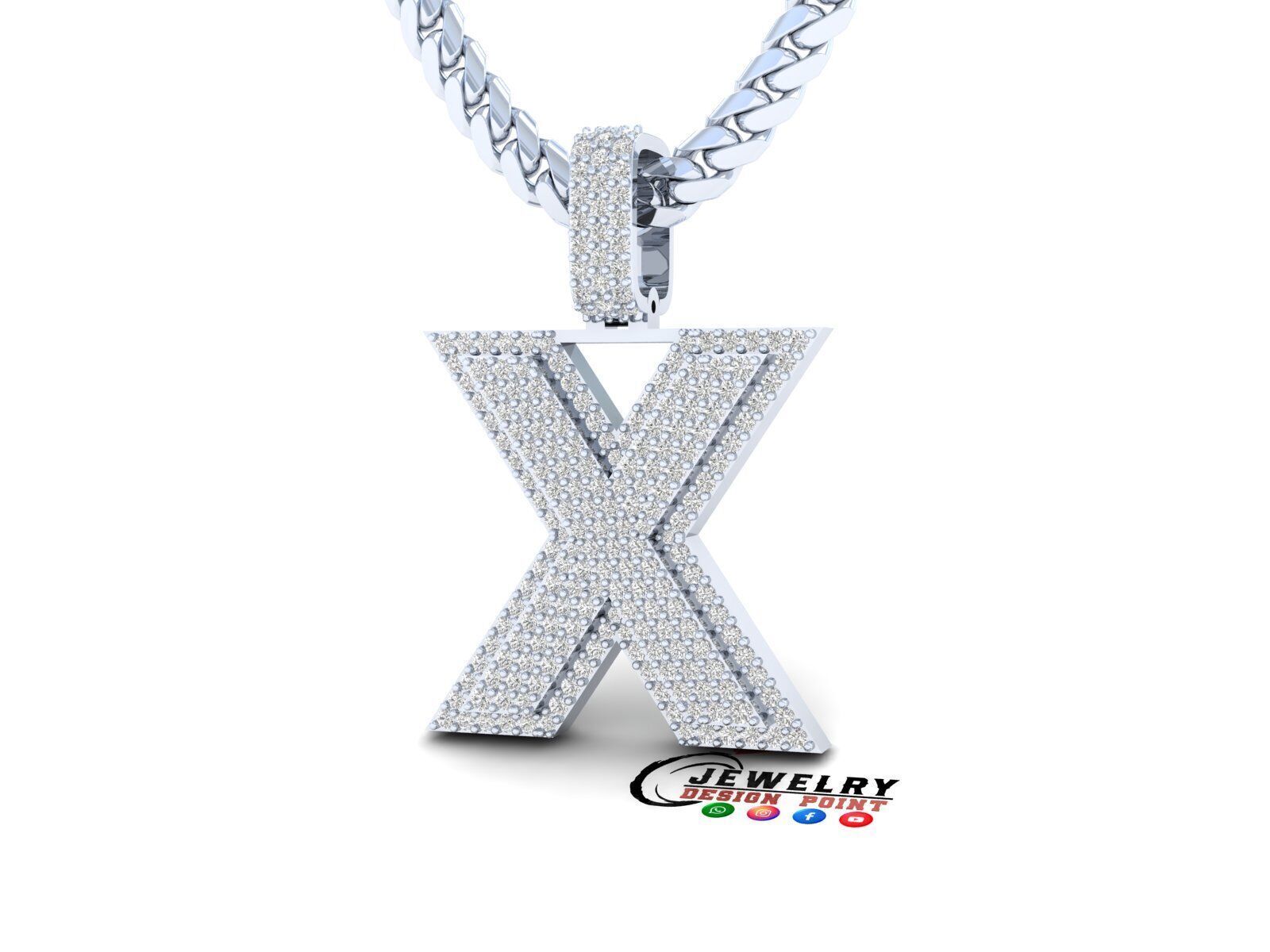 Custom Initial X Letter Diamond Pendant A to Z Alphabet Necklace 3D print model_2