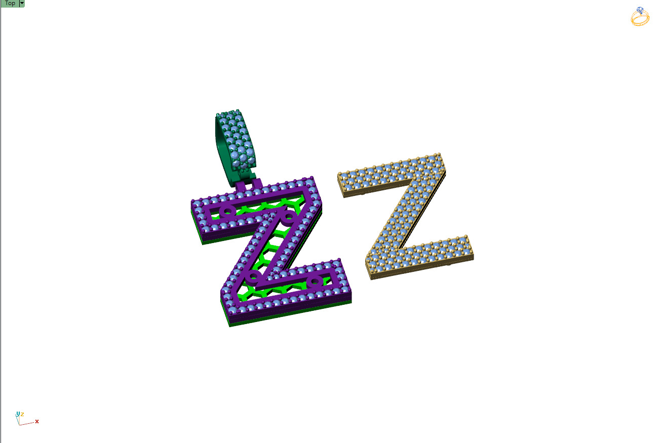 Custom Initial Z Letter Diamond Pendant A to Z Alphabet Necklace 3D print model_9