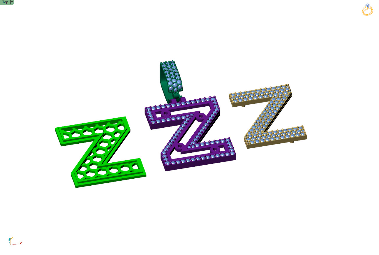 Custom Initial Z Letter Diamond Pendant A to Z Alphabet Necklace 3D print model_10