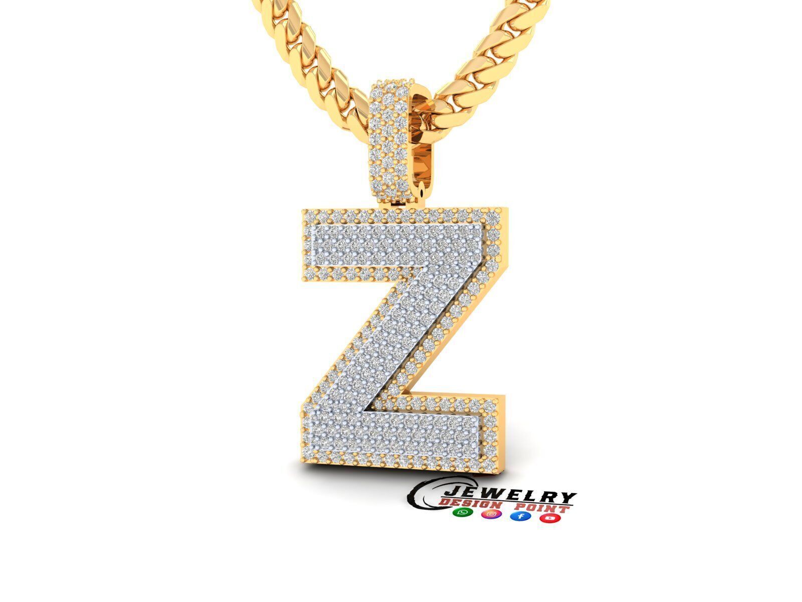 Custom Initial Z Letter Diamond Pendant A to Z Alphabet Necklace 3D print model_3
