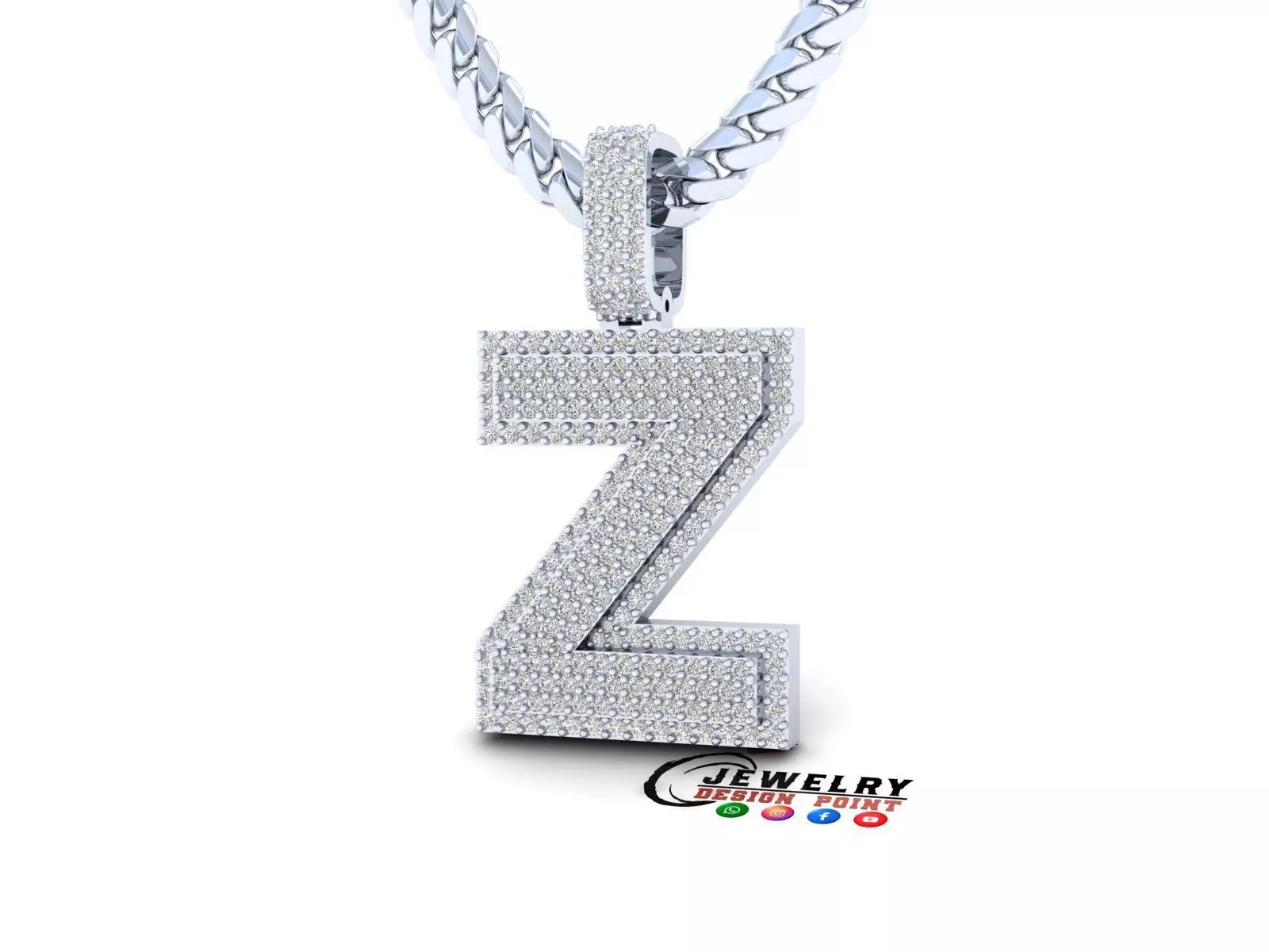 Custom Initial Z Letter Diamond Pendant A to Z Alphabet Necklace 3D print model_0
