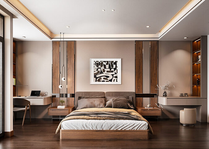 Elegant Modern Bedroom Interior 3D model