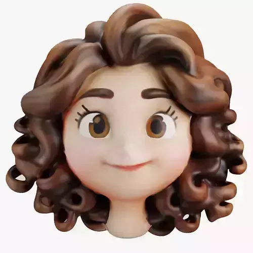  Curly Cutie Stylized 3D Girl Character Head Free low-poly 3D model
