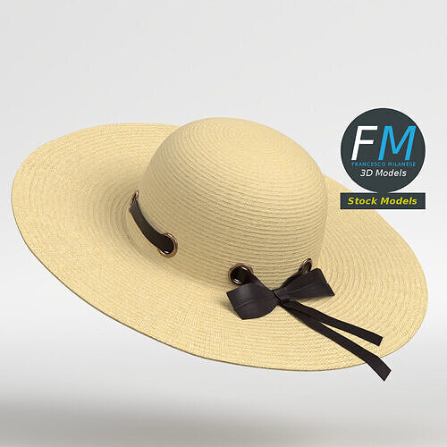 Straw hat with ribbon 3D model