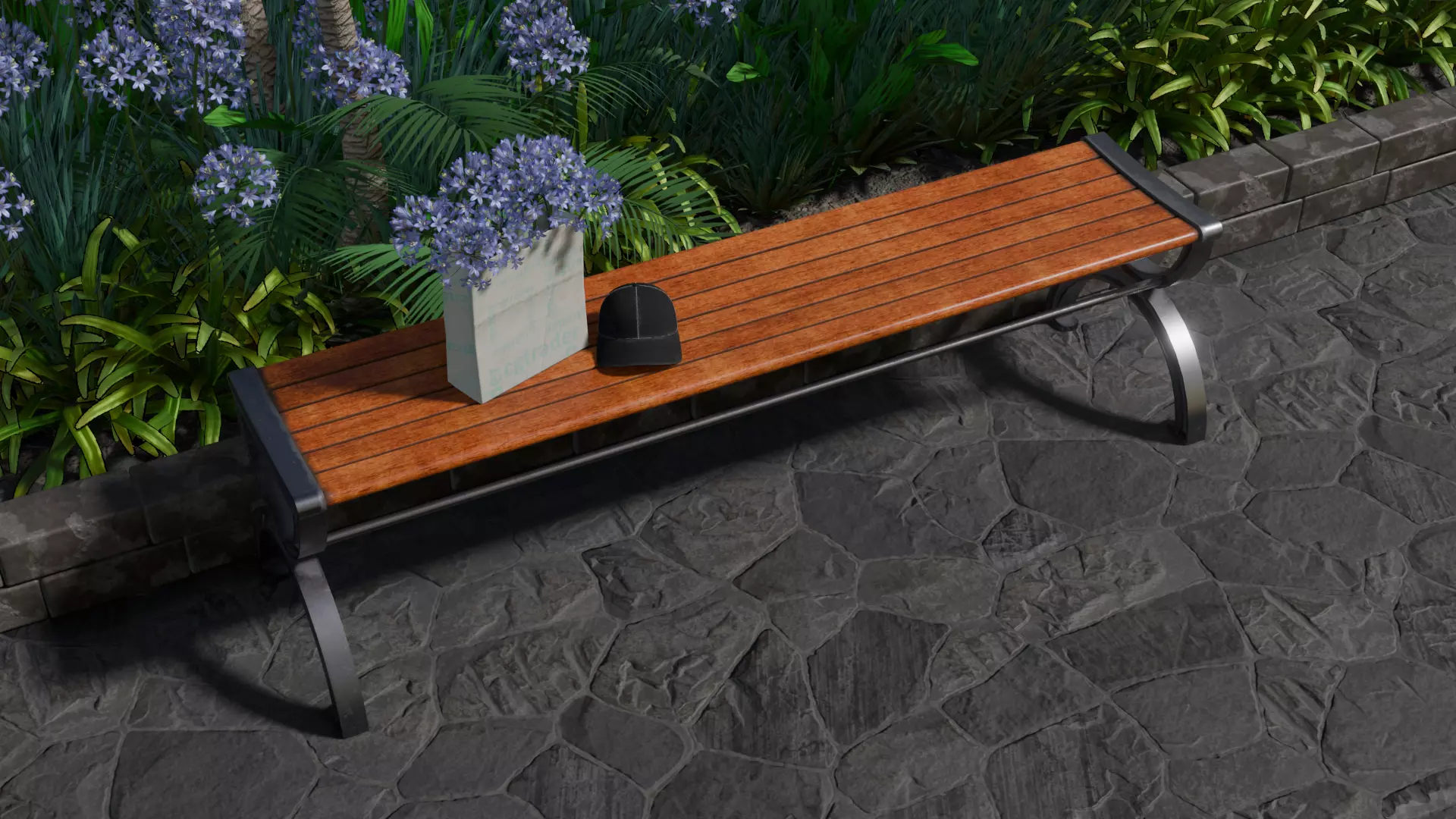 Nr-17 Park Bench - Steel and wood Low-poly 3D model