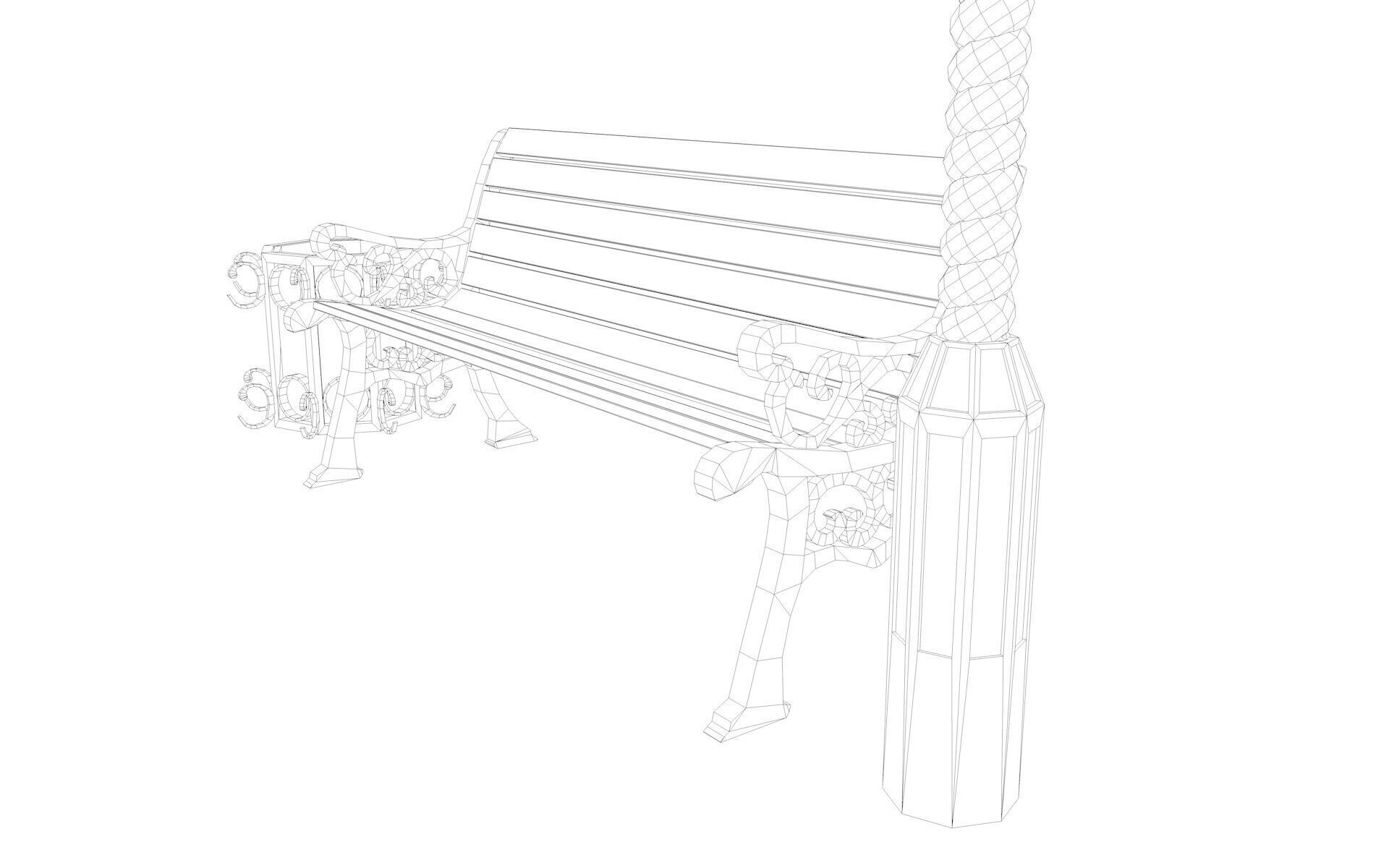 Urban Bench Set - 3 Variations - Trash Bin and Street Lamp Low-poly 3D model_47