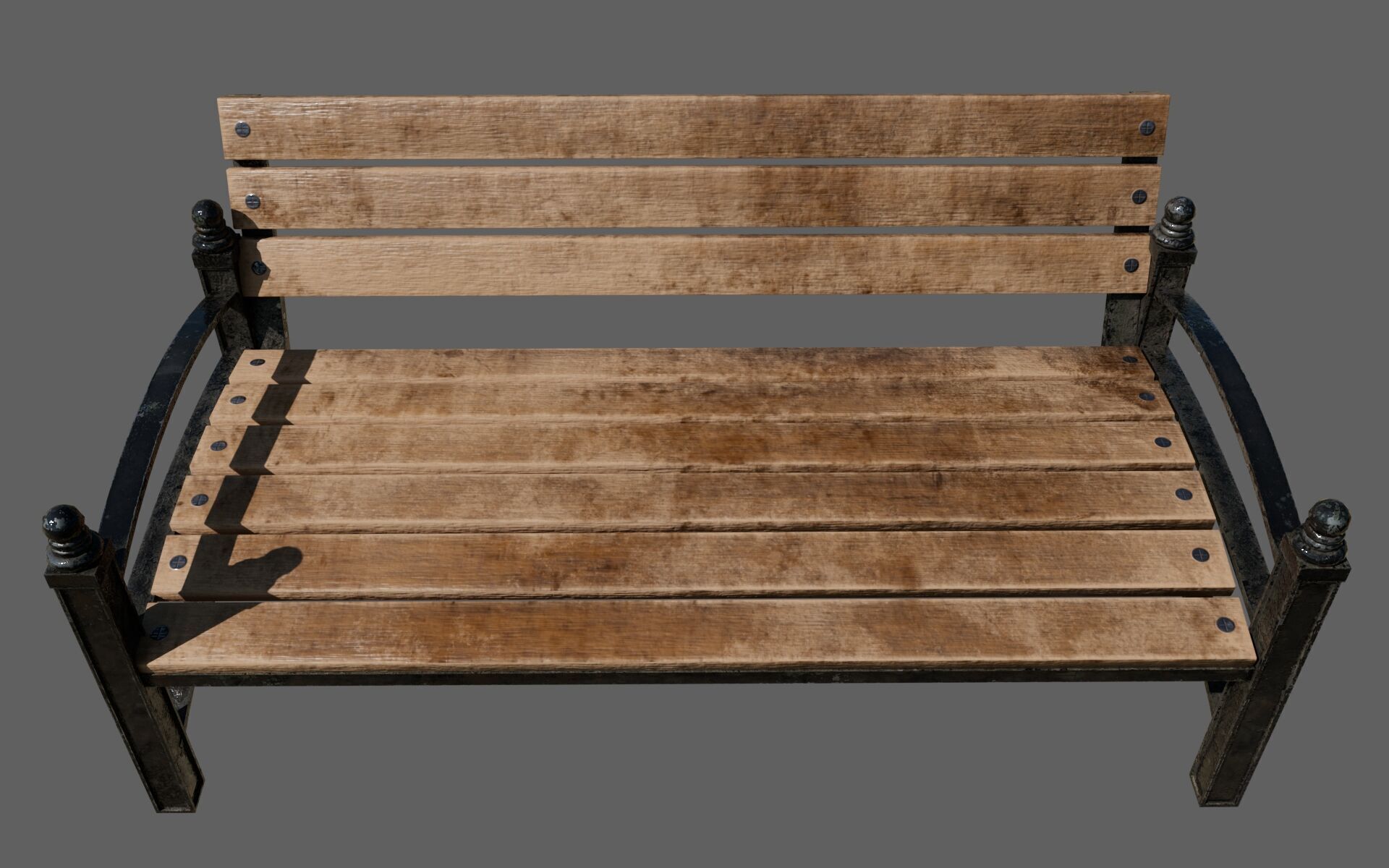 Urban Bench Set - 3 Variations - Trash Bin and Street Lamp Low-poly 3D model_29