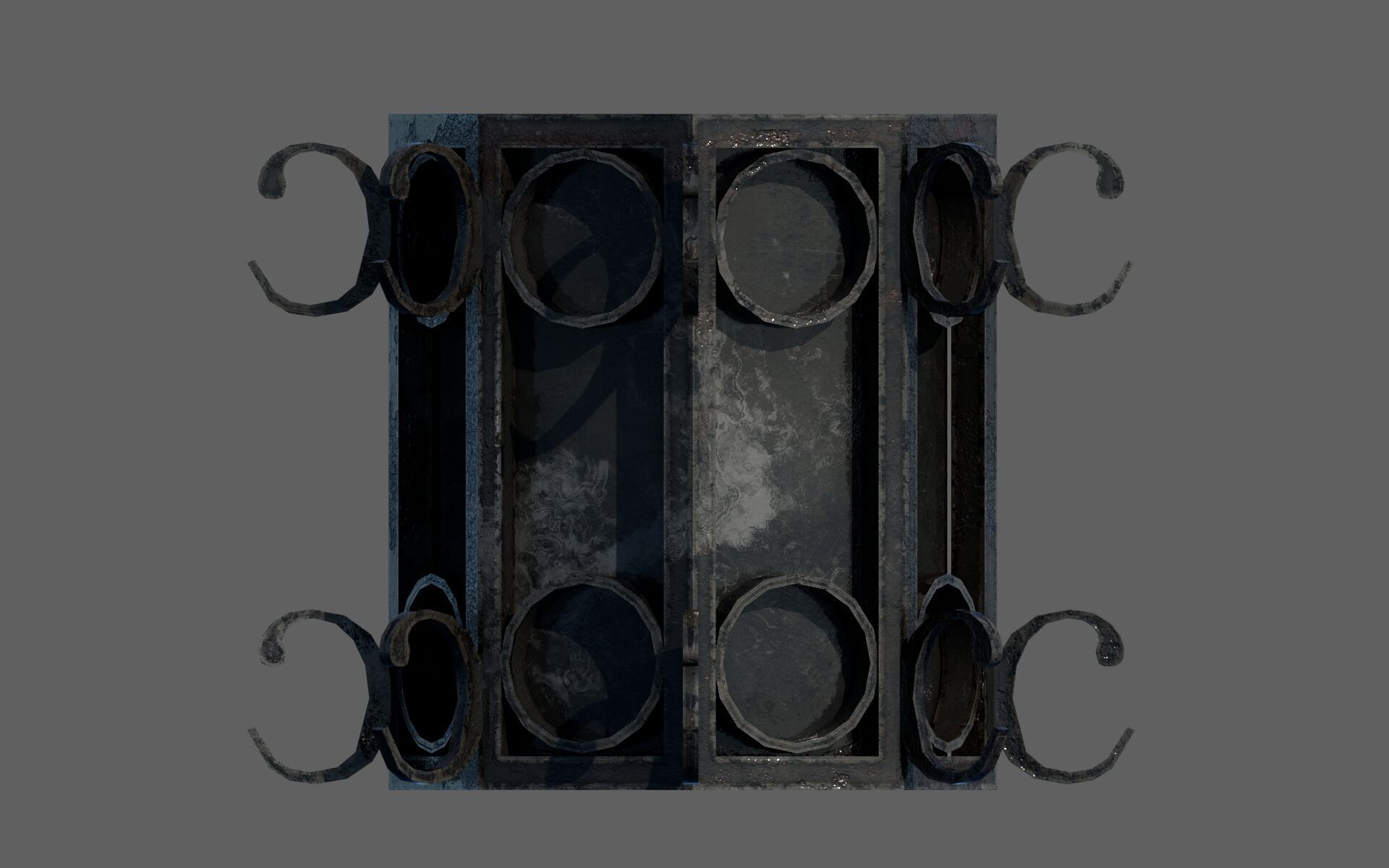 Urban Bench Set - 3 Variations - Trash Bin and Street Lamp Low-poly 3D model_23