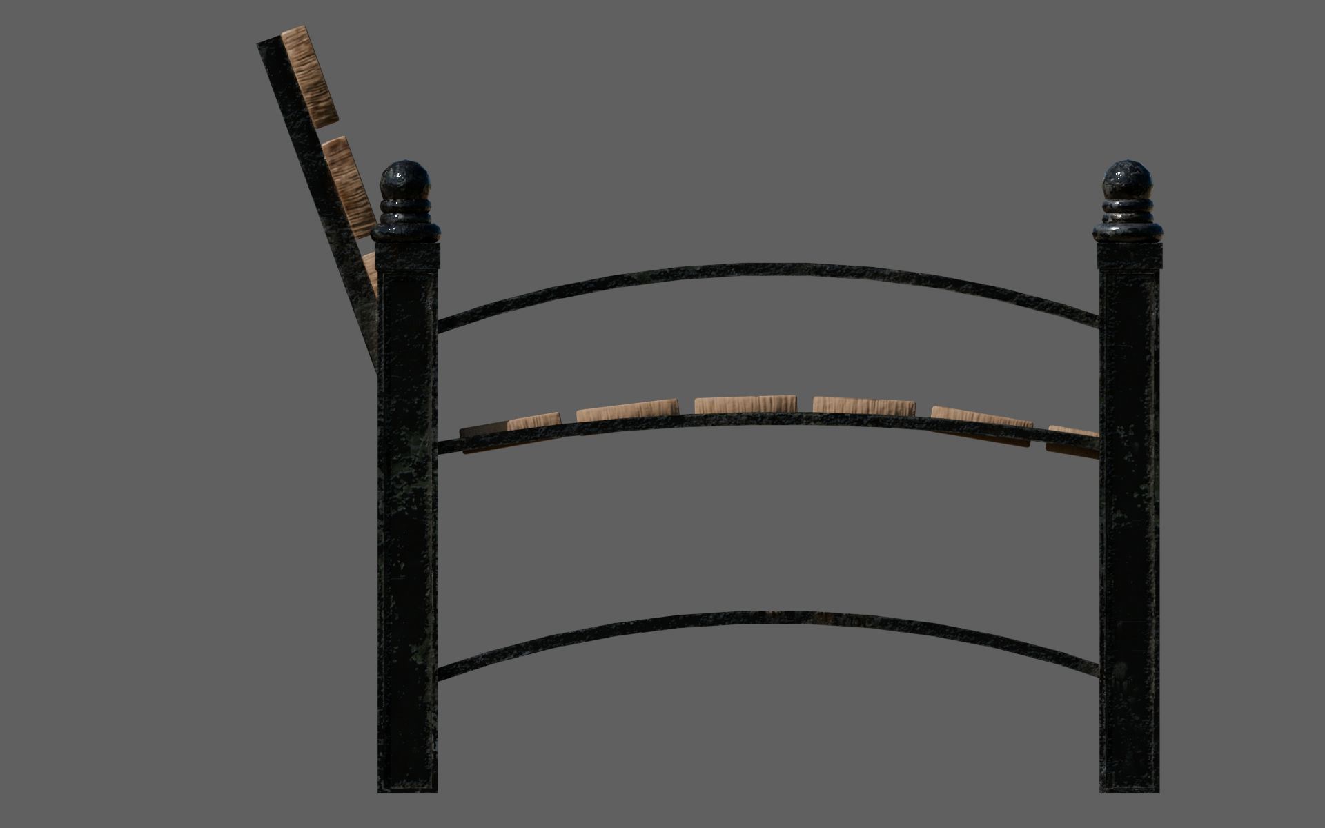 Urban Bench Set - 3 Variations - Trash Bin and Street Lamp Low-poly 3D model_31