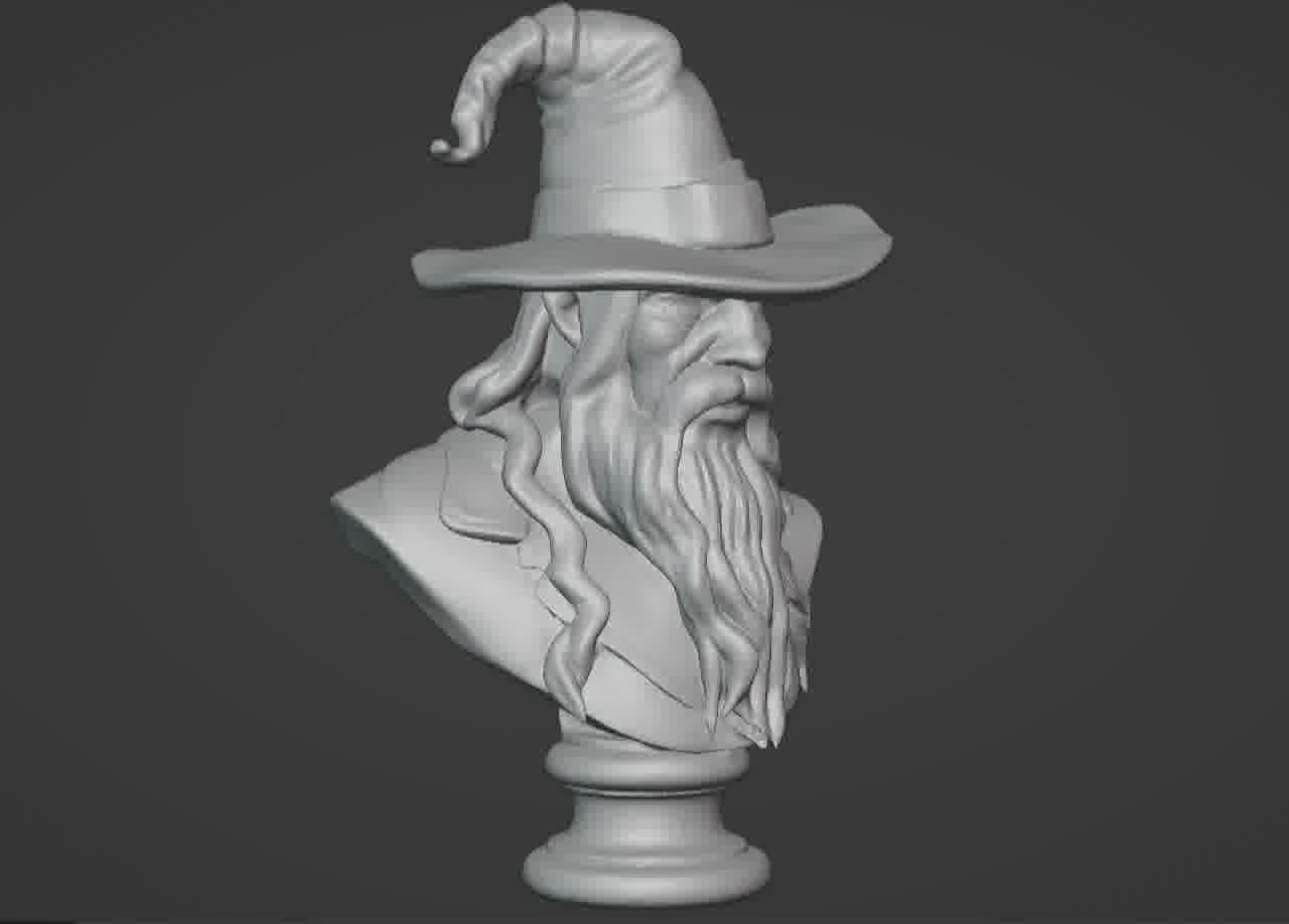 Gandalf the Grey Bust - 3D Printable Wizard Sculpture  3D print model_3