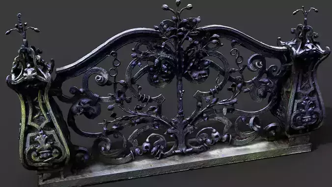 mossy balustrade ancient ironwork PBR photogrammetry