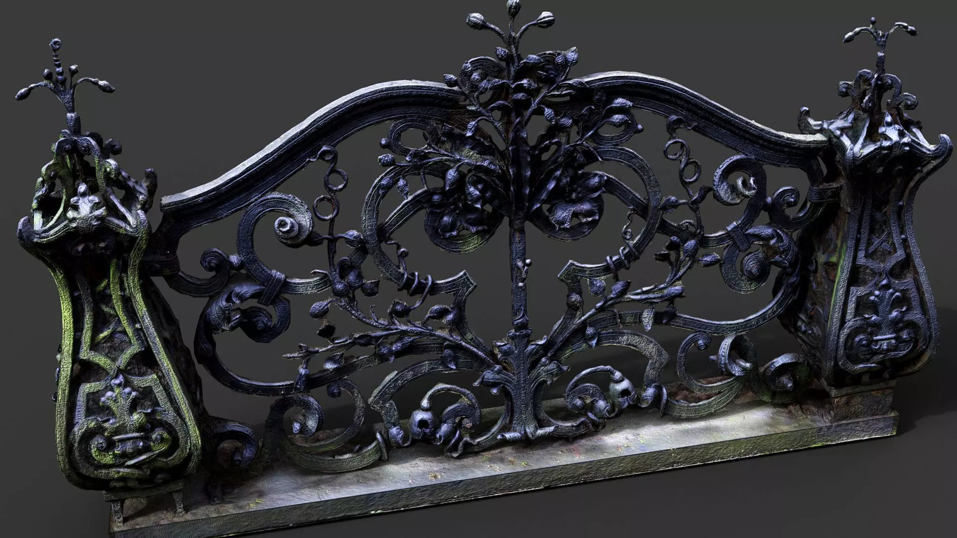 mossy balustrade ancient ironwork PBR photogrammetry Low-poly 3D model