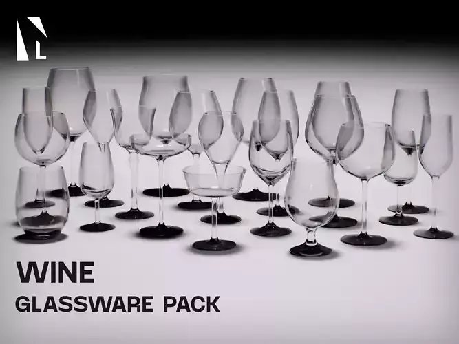 Wine Glassware Pack Low-poly 3D model