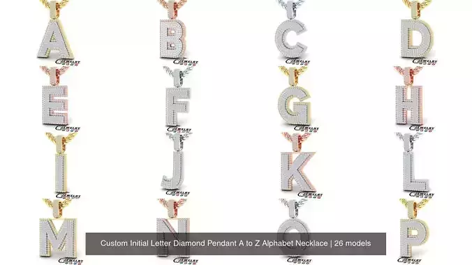 Custom Initial Letter Diamond Pendant A to Z Alphabet Necklace 3D Model Collection