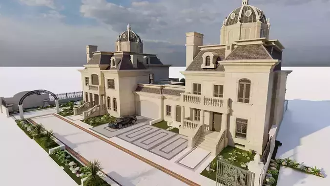 King House-Classic stone facade-Building Classic Facade Element 3D model