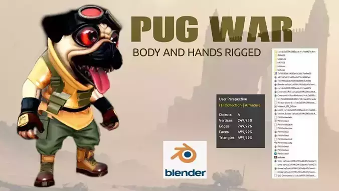  Warrior Pug Rigged for Post Apocalyptic Games and More
