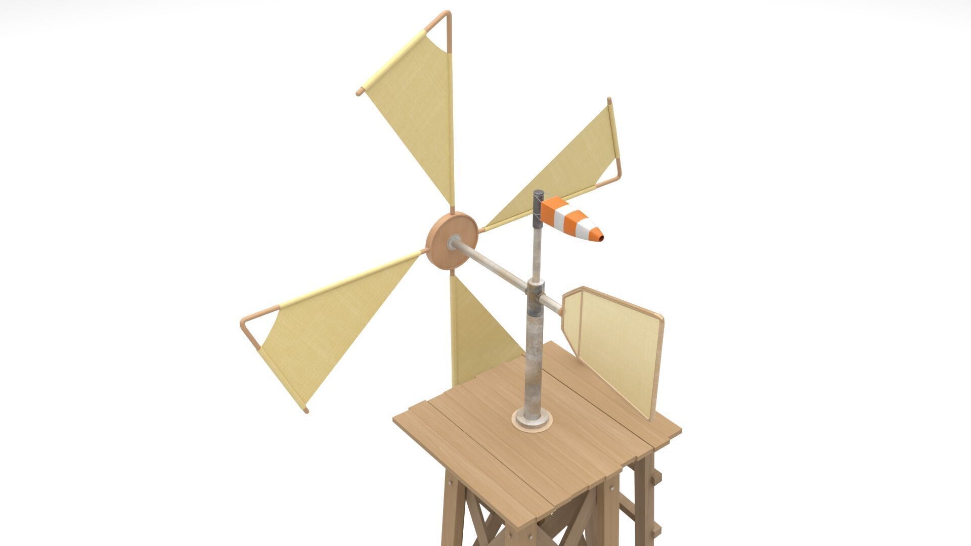 Stylized Wooden Windmill Rigged 3D model_6