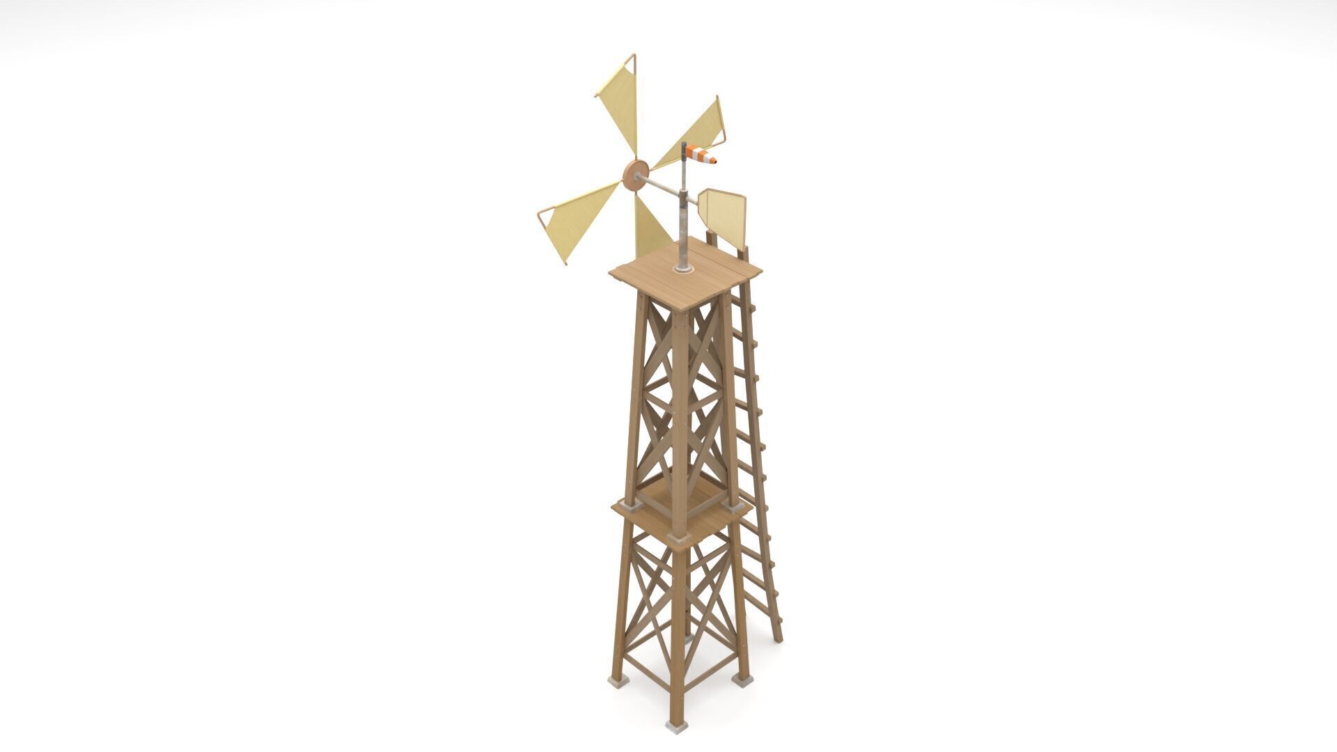 Stylized Wooden Windmill Rigged 3D model_7