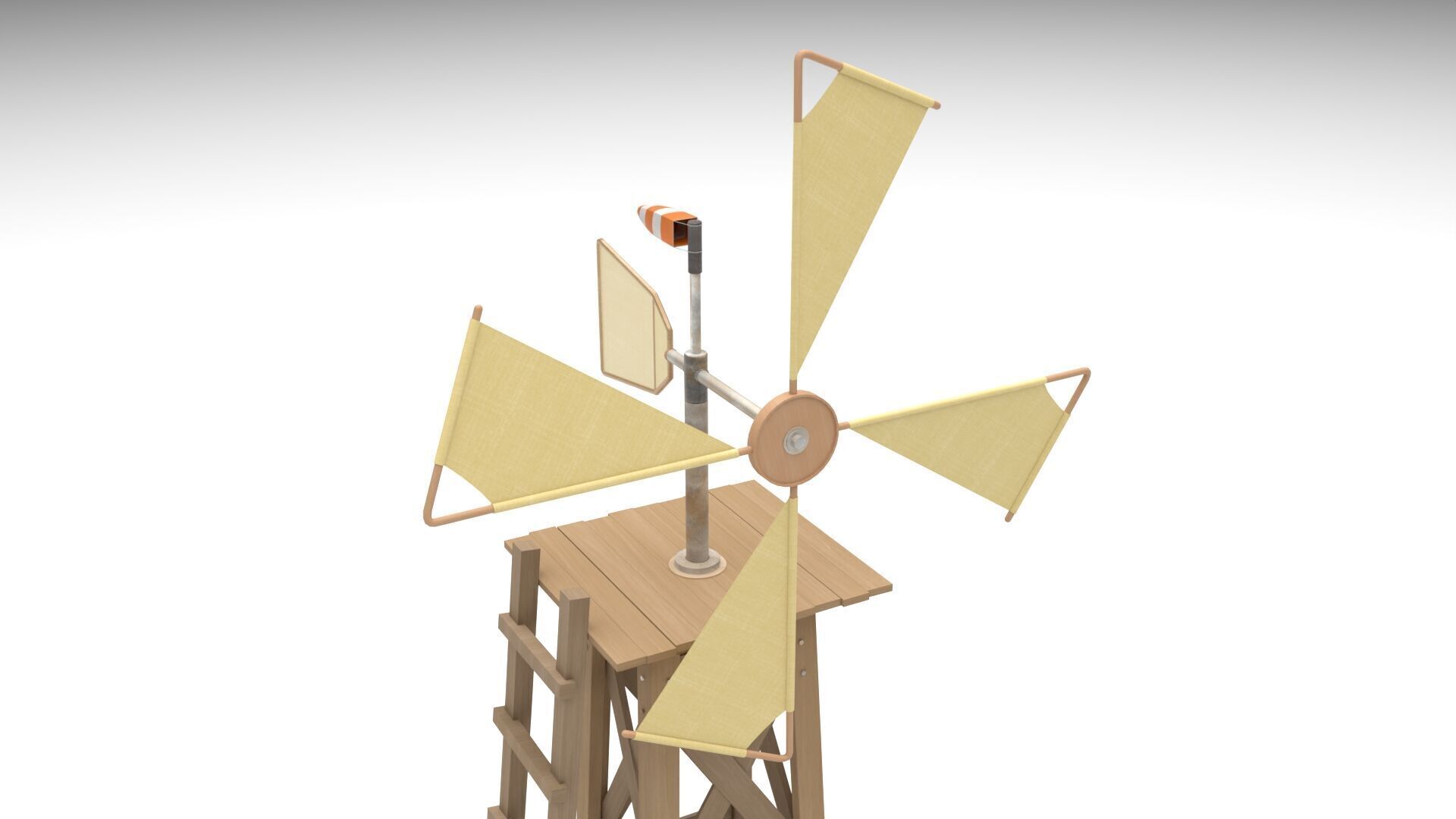 Stylized Wooden Windmill Rigged 3D model_4