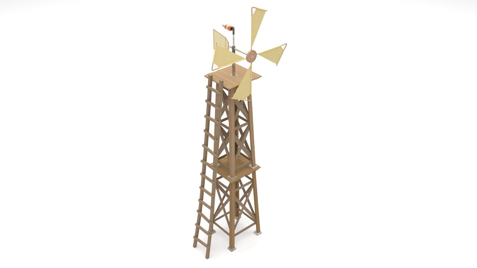 Stylized Wooden Windmill Rigged 3D model_3