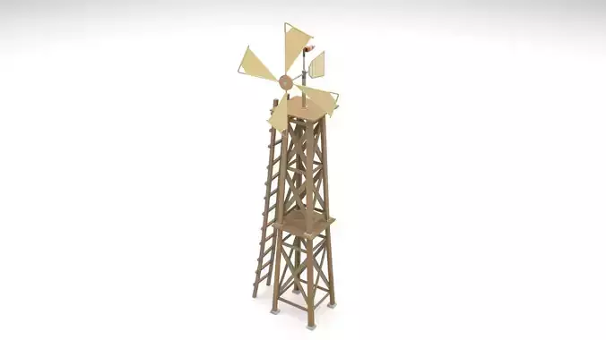 Stylized Wooden Windmill Rigged