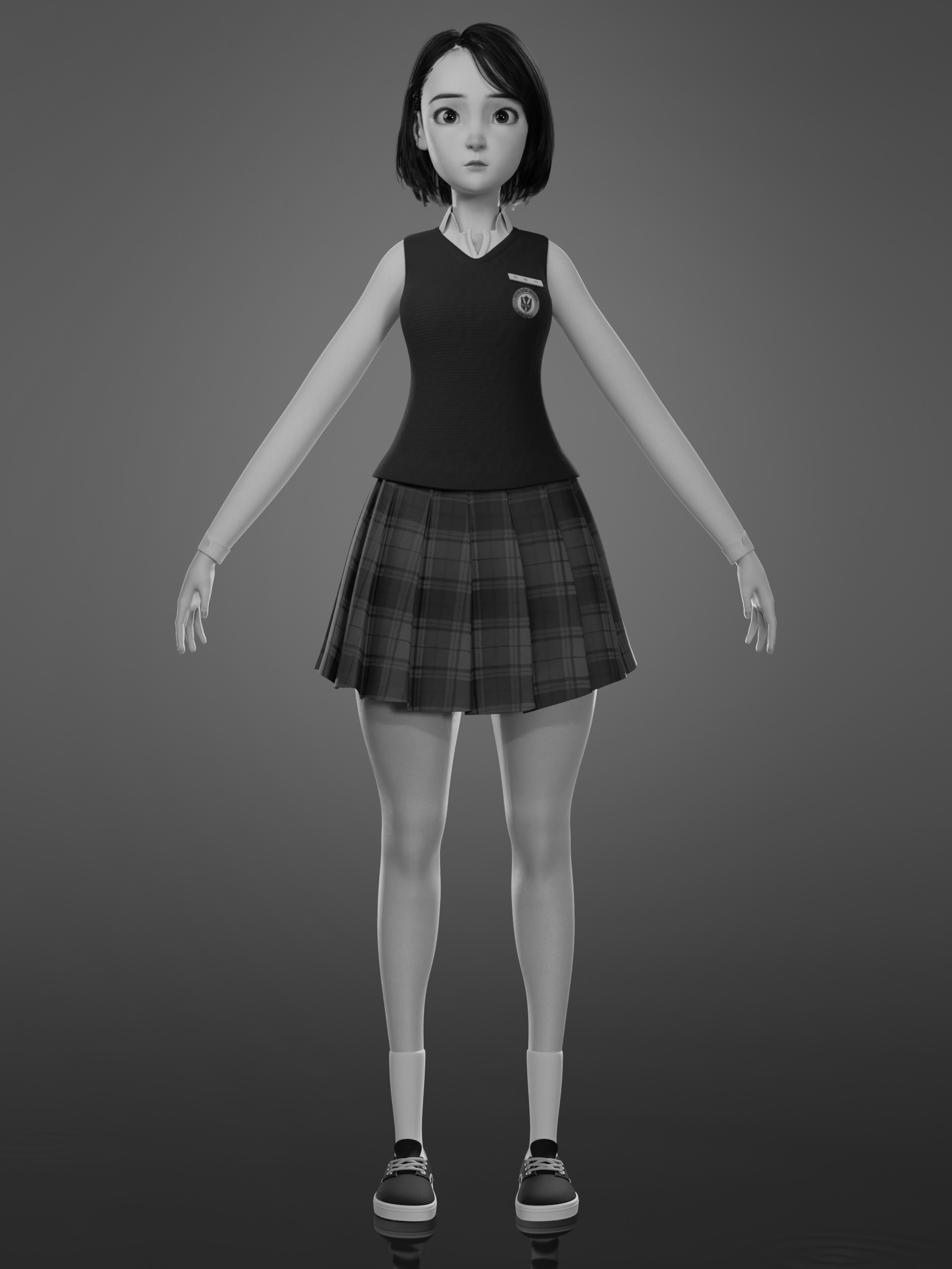 Korean Girl in School uniform in blender Low-poly Low-poly 3D model_4