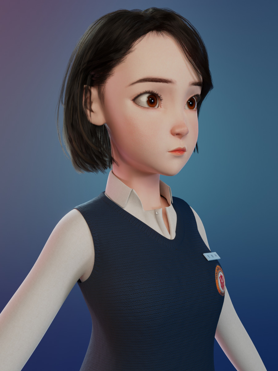 Korean Girl in School uniform in blender Low-poly Low-poly 3D model_7