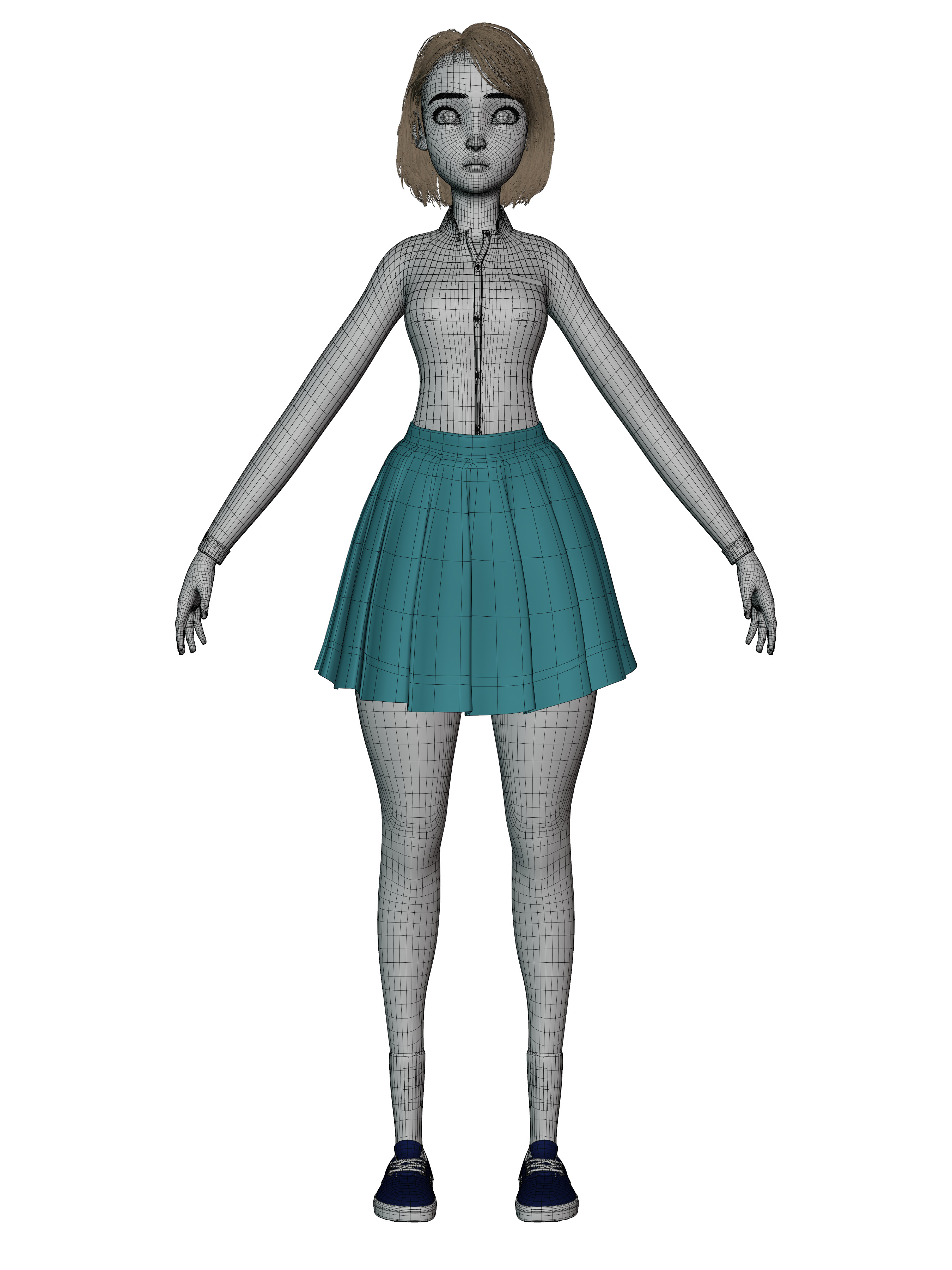 Korean Girl in School uniform in blender Low-poly Low-poly 3D model_8
