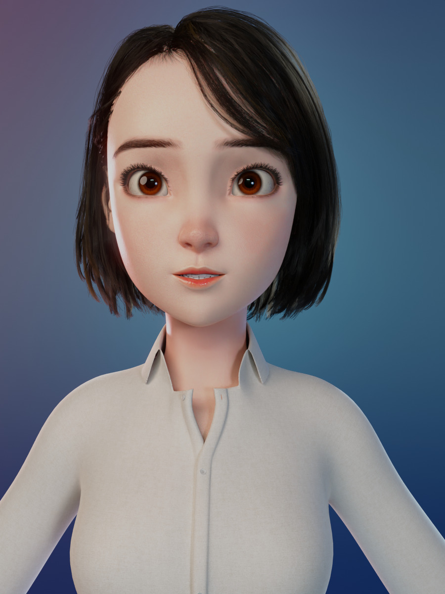 Korean Girl in School uniform in blender Low-poly Low-poly 3D model_5