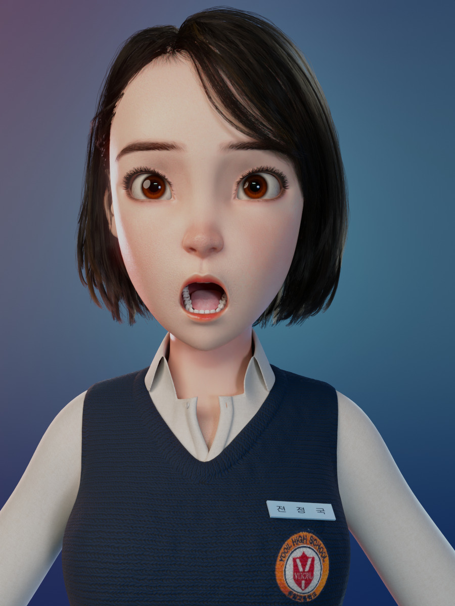 Korean Girl in School uniform in blender Low-poly Low-poly 3D model_3