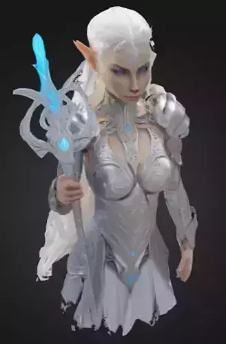 Elven Bellatrix  Stylized Female Warrior with Magical Staff