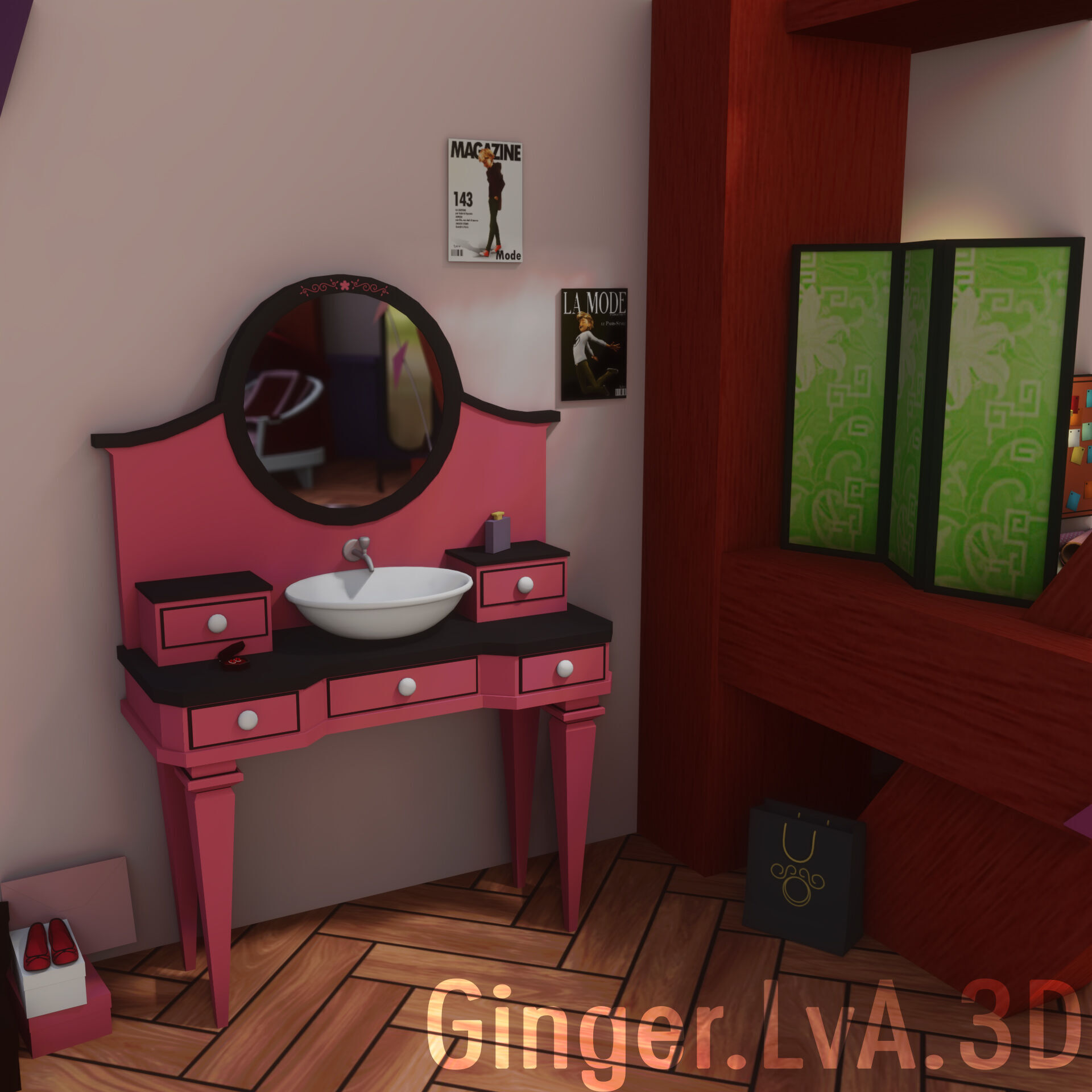 Miraculous Ladybug Marinette Room Low Poly 3D scene environment Low-poly 3D model_3