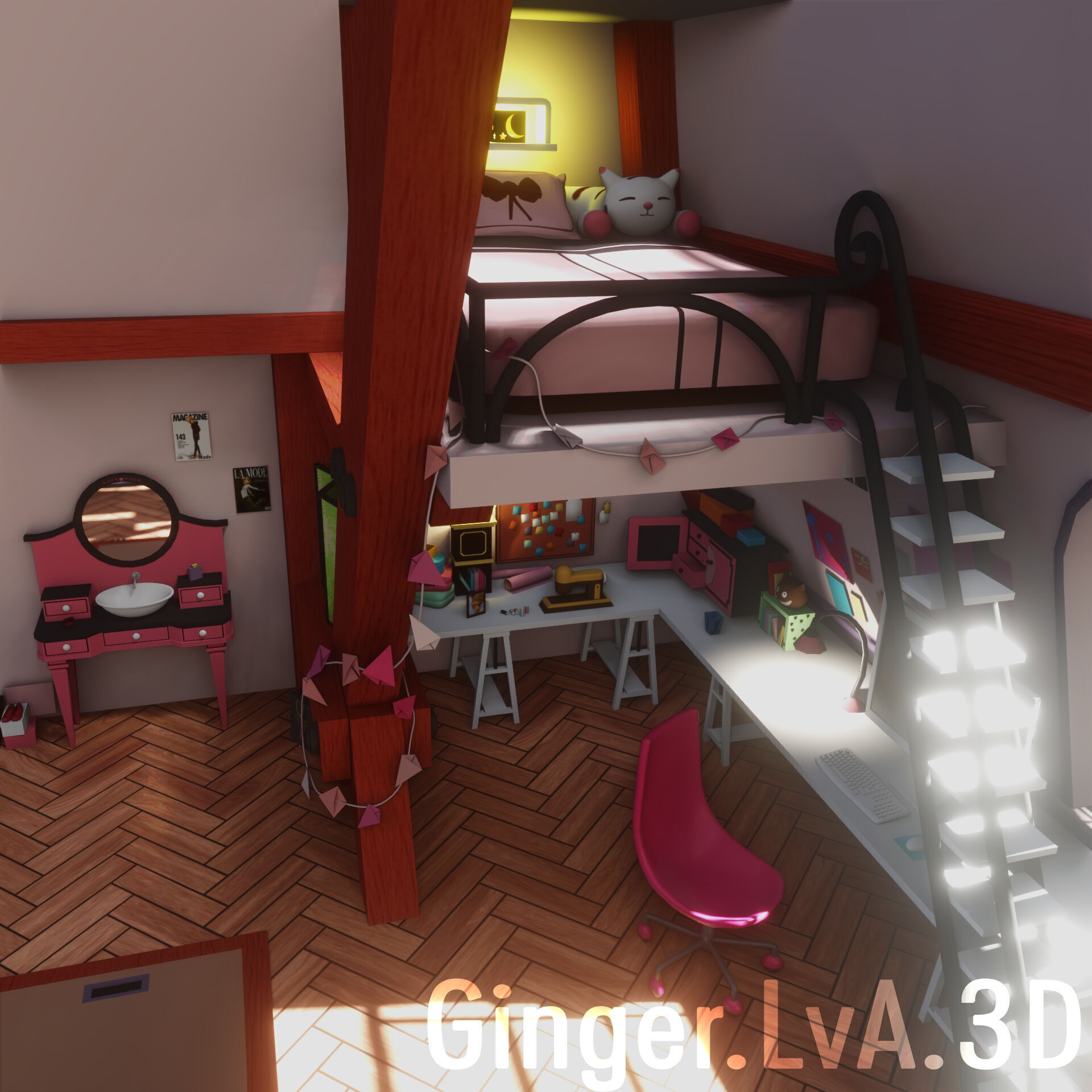 Miraculous Ladybug Marinette Room Low Poly 3D scene environment Low-poly 3D model_9