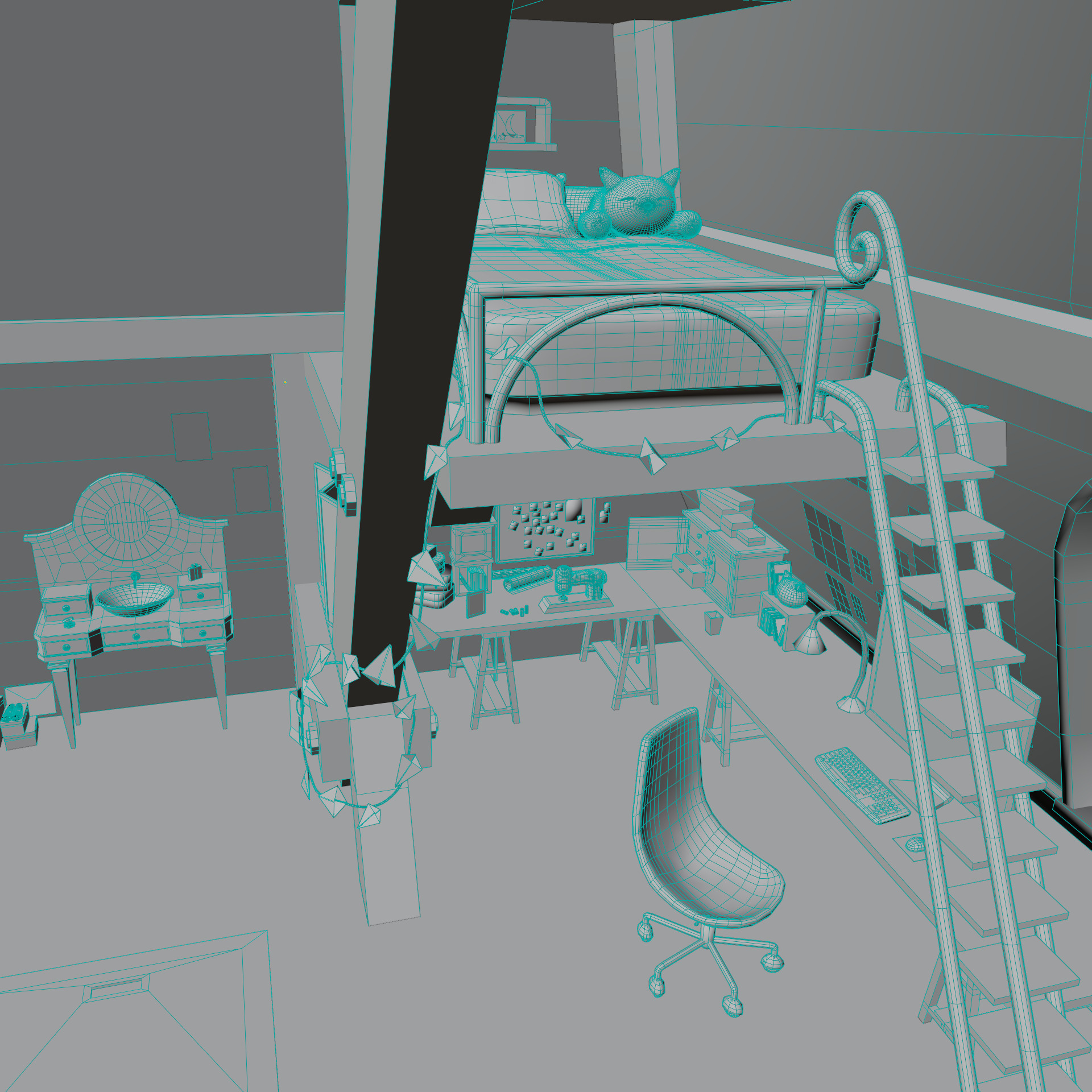 Miraculous Ladybug Marinette Room Low Poly 3D scene environment Low-poly 3D model_14