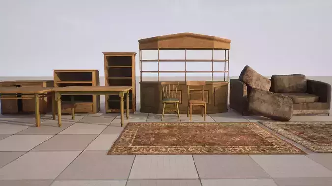 Old Furniture Pack Low-poly 3D model