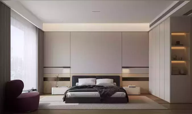 Modern Wood Style Bedroom 3D model