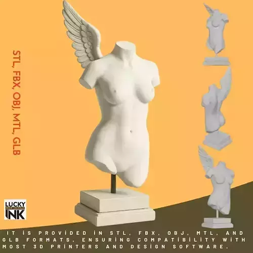 One-Winged Female Angel Statue 3D Printable FBX STL OBJ