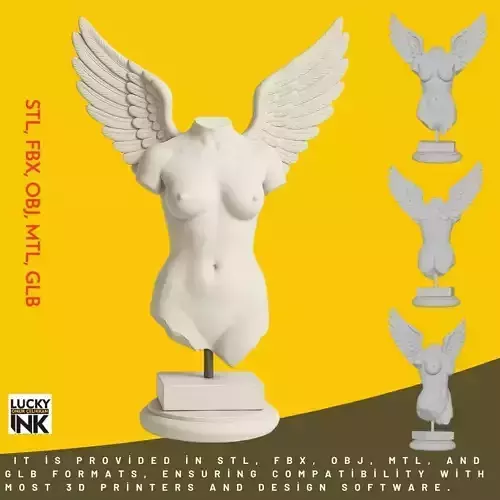 Two Winged Female Angel Statue  3D Printable FBX  STL OBJ