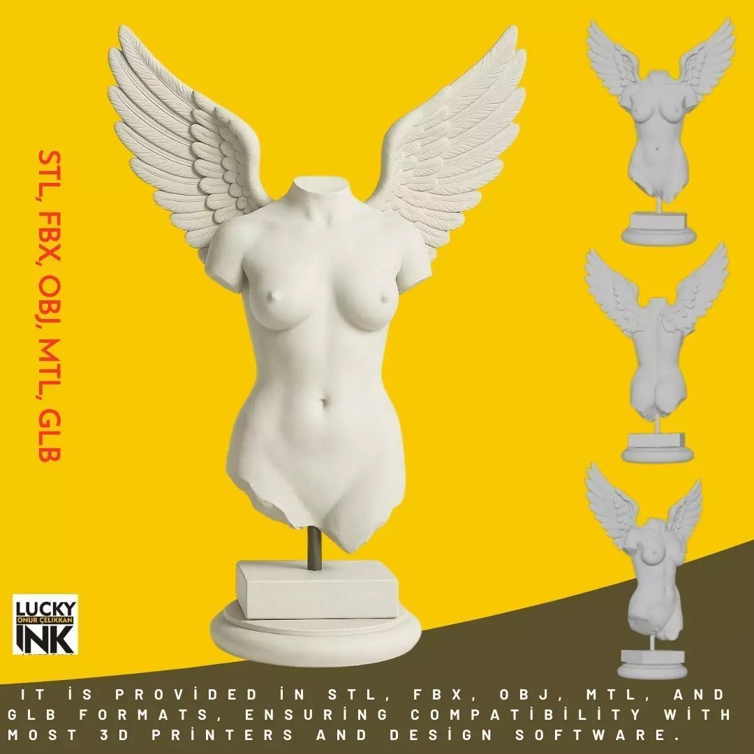 Two Winged Female Angel Statue 3D Printable FBX STL OBJ 3D print model_0