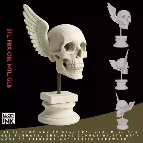 Two Winged Skull Decor  3D Printable FBX STL OBJ