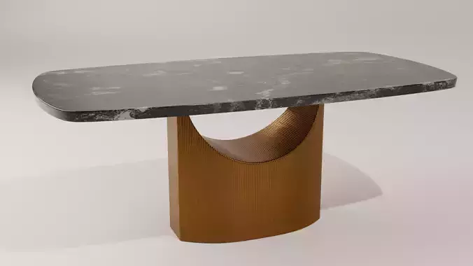 Modern marble dining table - sculptural copper base
