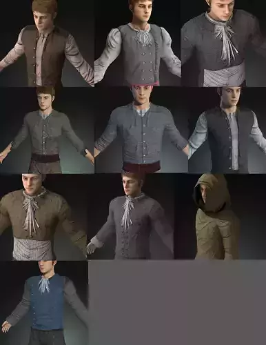 Pack Napoleonic 10 civilians 1812 Low-poly 3D model