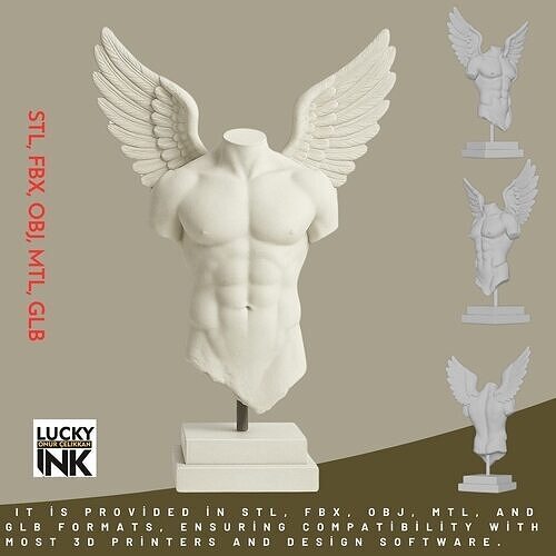 Male Angel Statue 3D Printable FBX STL OBJ 3D print model