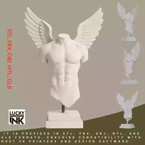 Male Angel Statue 3D Printable FBX STL OBJ