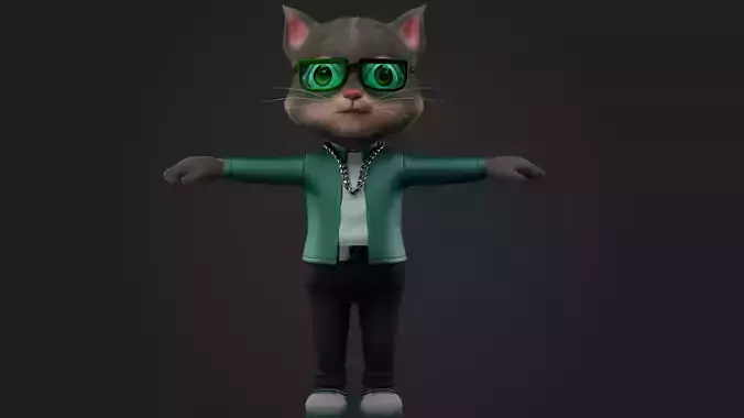 Stylized Cool Cat Character  PBR Textured Game Ready