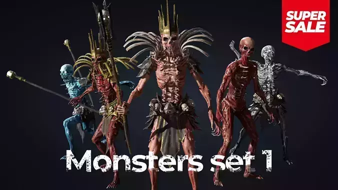 Monsters set Villain Bosses Low-poly 3D model