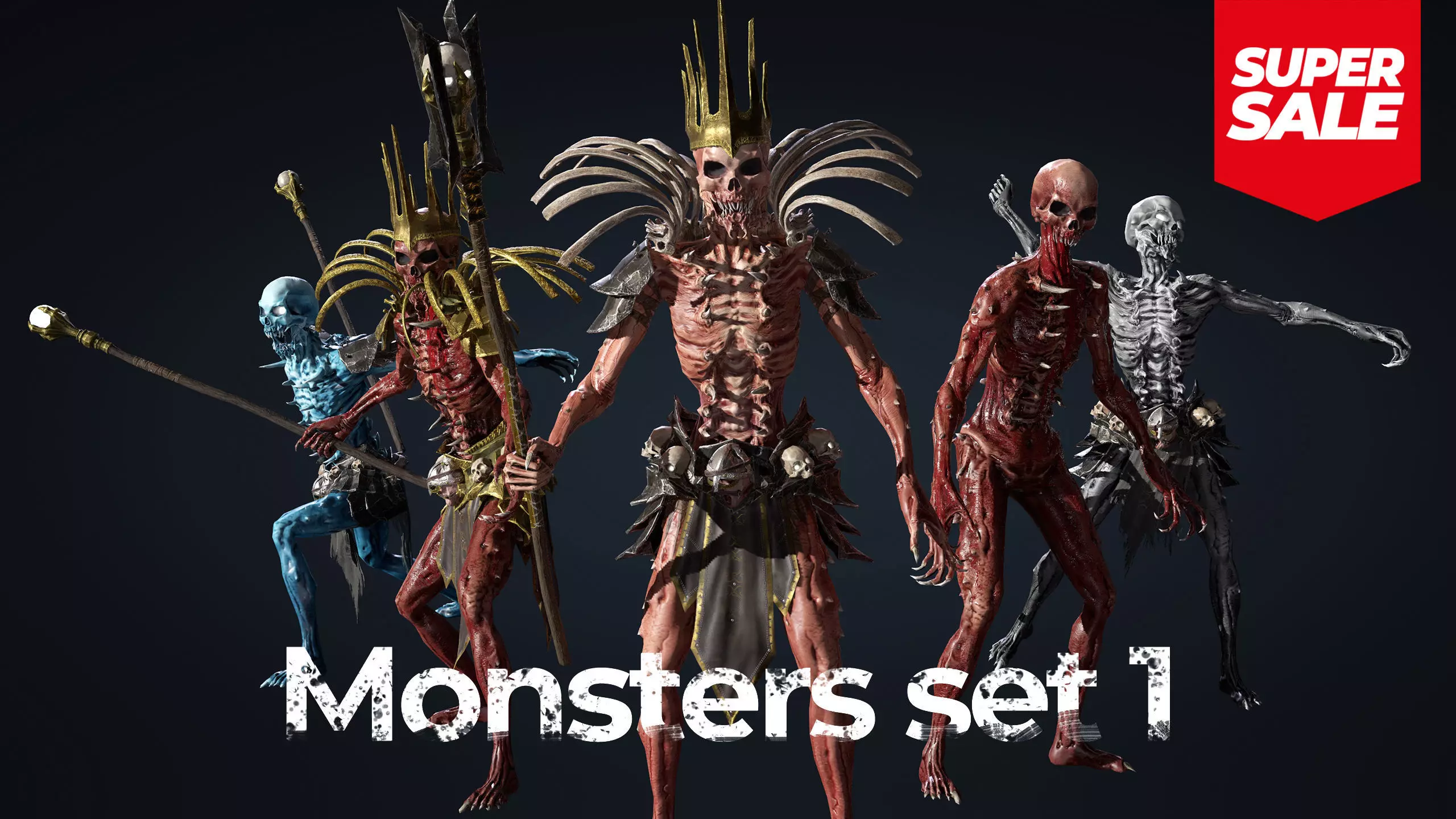 Monsters set Villain Bosses Low-poly 3D model_0
